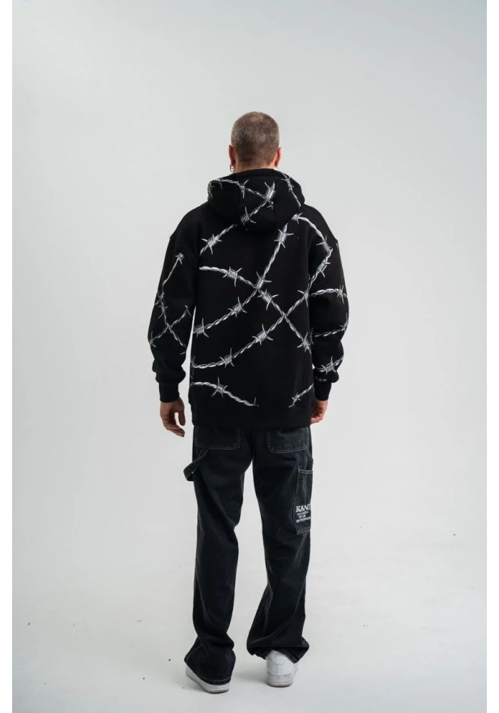 ERKEK Kapüşonlu Varak ve Pano Baskılı Hoodie  SweatShirt- Siyah