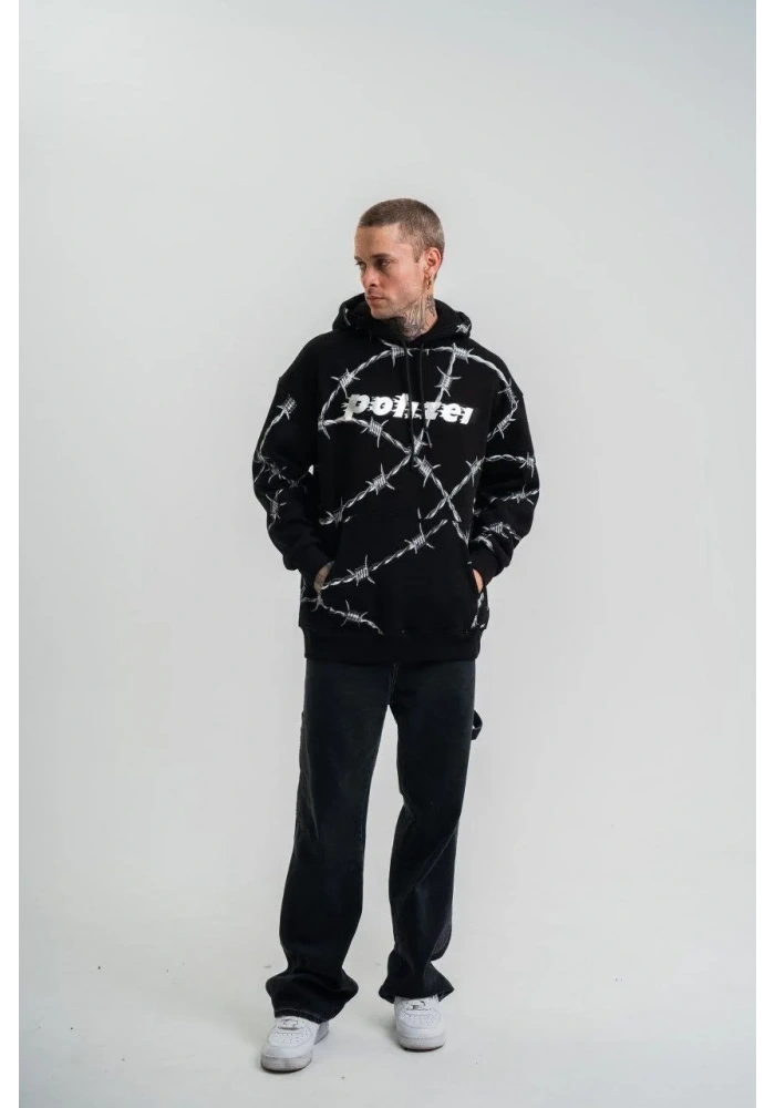 ERKEK Kapüşonlu Varak ve Pano Baskılı Hoodie  SweatShirt- Siyah