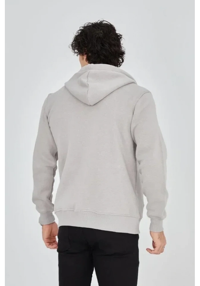 Erkek Kapüşonlu Baskılı Fermuarlı Hırka - Boyalı Gri