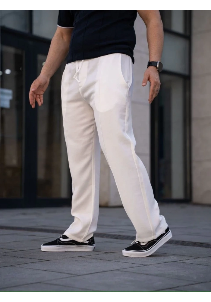 Erkek Keten Cepli Çıma Dikişli jogger Buggy Pantalon Rahat kalıp - Beyaz