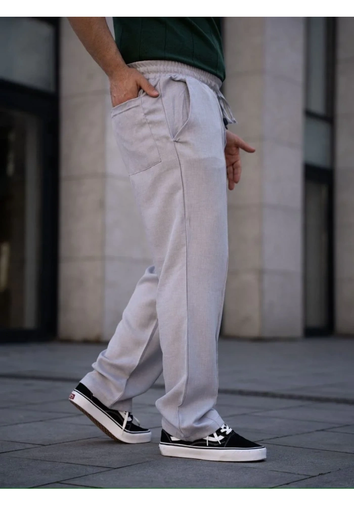 Erkek Keten Cepli Çıma Dikişli jogger Buggy Pantalon Rahat kalıp - Gri