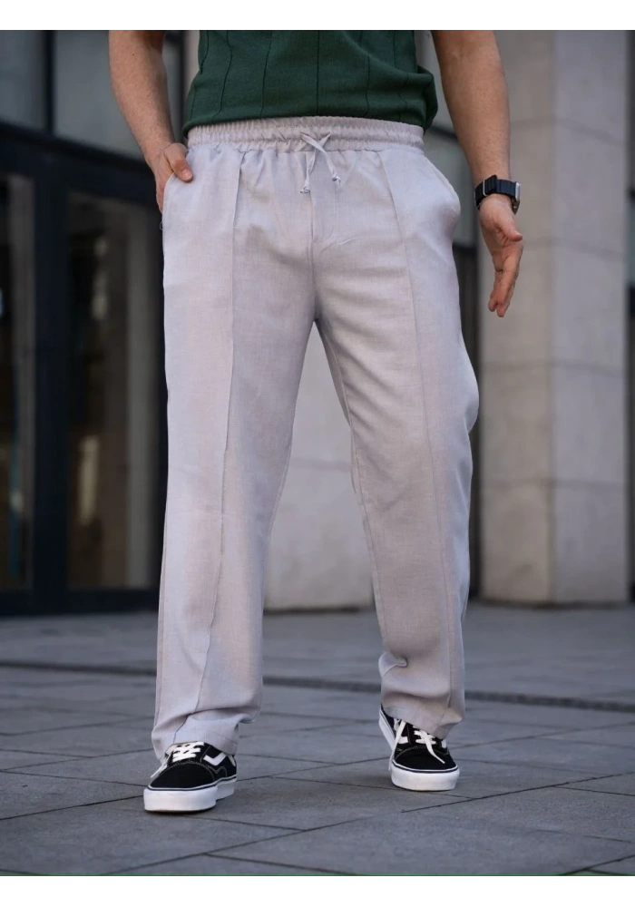 Erkek Keten Cepli Çıma Dikişli jogger Buggy Pantalon Rahat kalıp - Gri