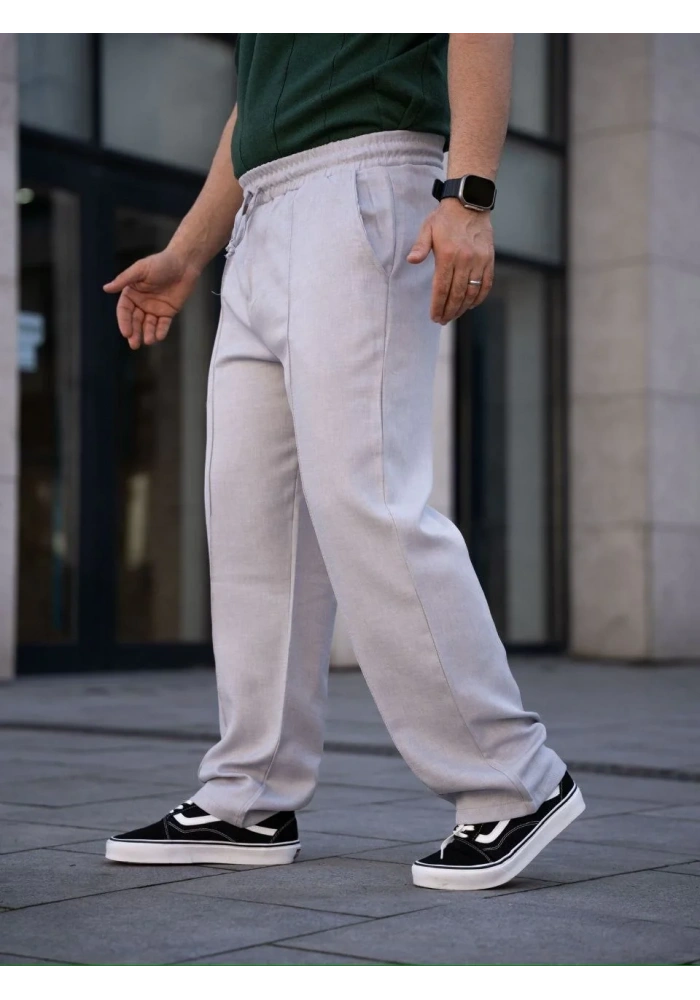 Erkek Keten Cepli Çıma Dikişli jogger Buggy Pantalon Rahat kalıp - Gri
