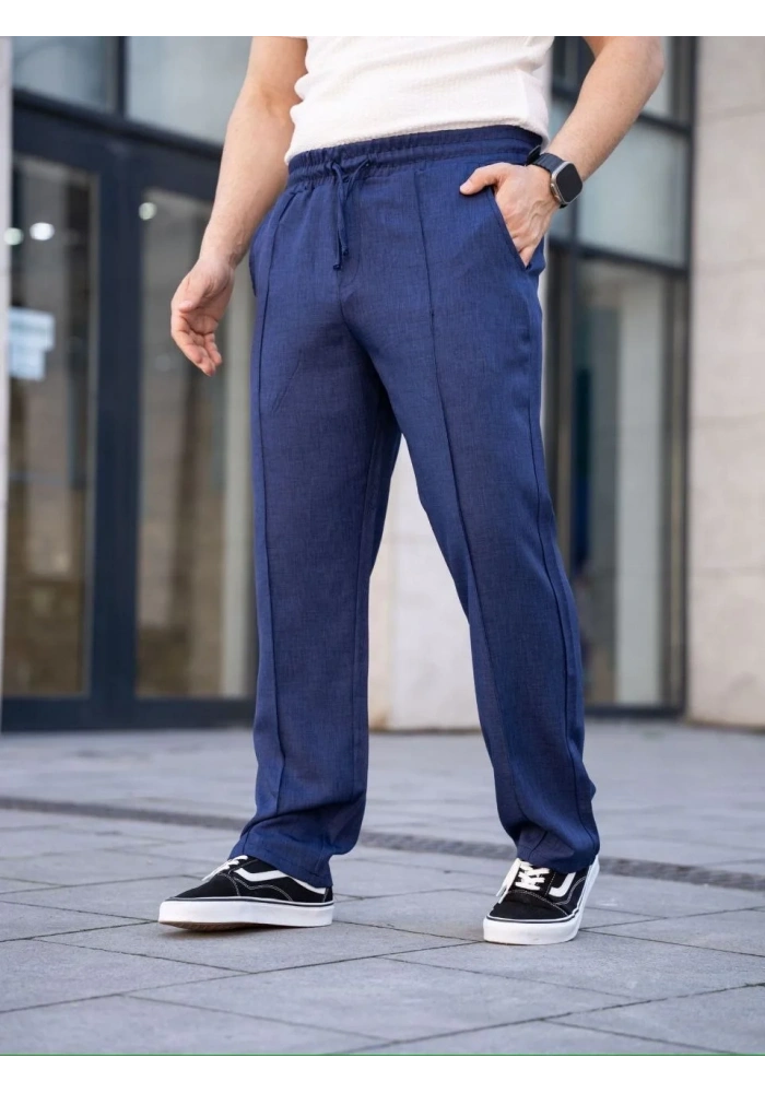 Erkek Keten Cepli Çıma Dikişli jogger Buggy Pantalon Rahat kalıp - Lacivert