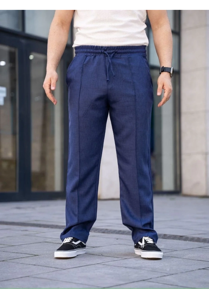 Erkek Keten Cepli Çıma Dikişli jogger Buggy Pantalon Rahat kalıp - Lacivert