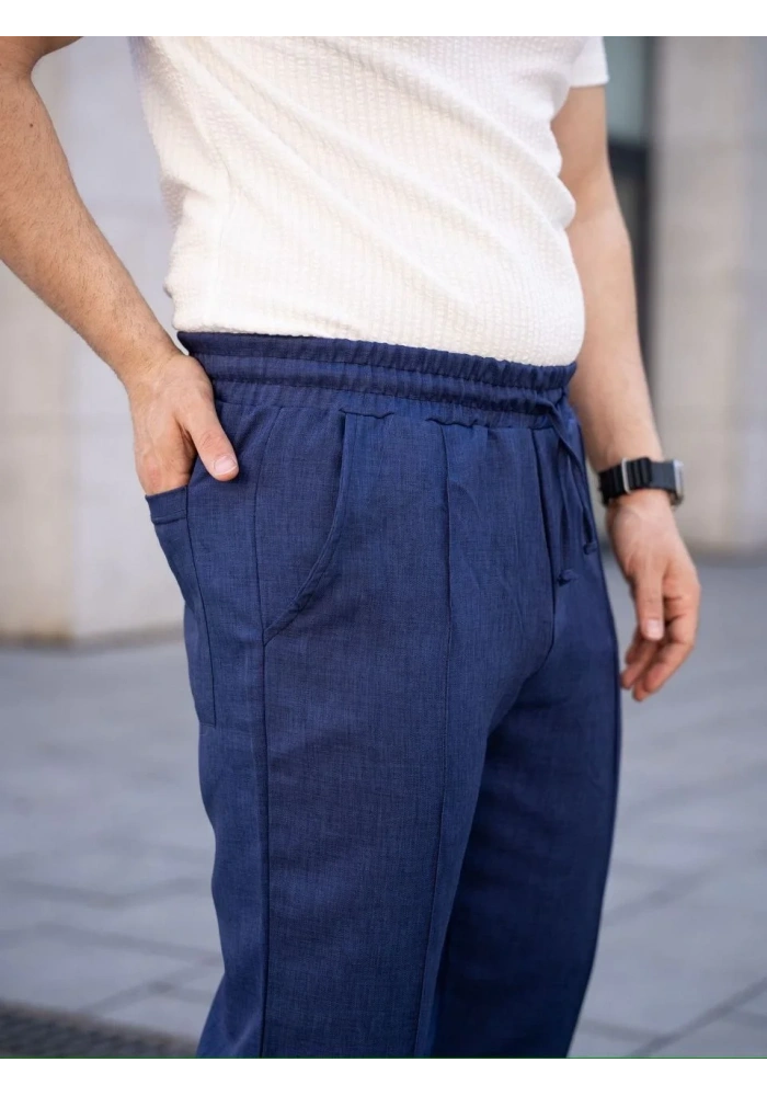 Erkek Keten Cepli Çıma Dikişli jogger Buggy Pantalon Rahat kalıp - Lacivert