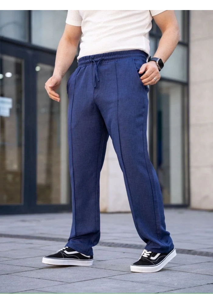 Erkek Keten Cepli Çıma Dikişli jogger Buggy Pantalon Rahat kalıp - Lacivert