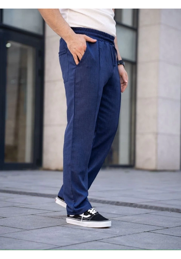 Erkek Keten Cepli Çıma Dikişli jogger Buggy Pantalon Rahat kalıp - Lacivert