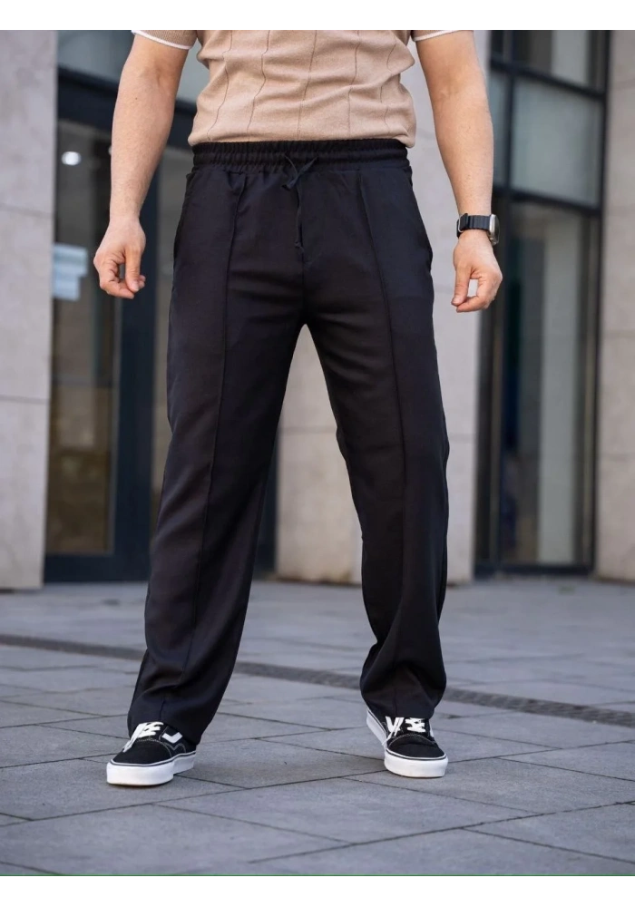 Erkek Keten Cepli Çıma Dikişli jogger Buggy Pantalon Rahat kalıp - Siyah