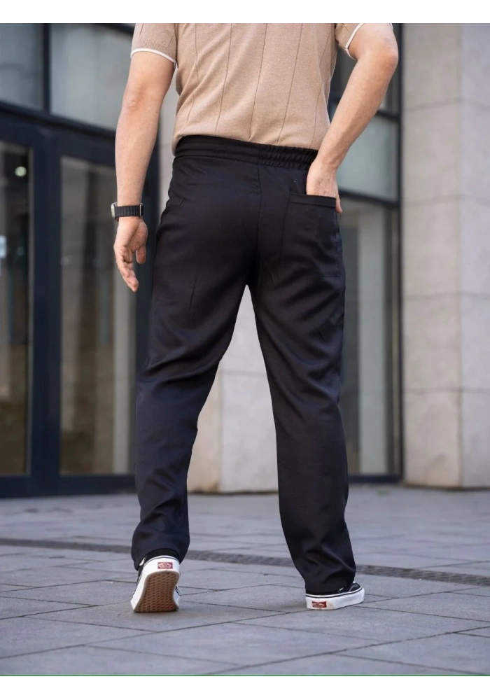 Erkek Keten Cepli Çıma Dikişli jogger Buggy Pantalon Rahat kalıp - Siyah