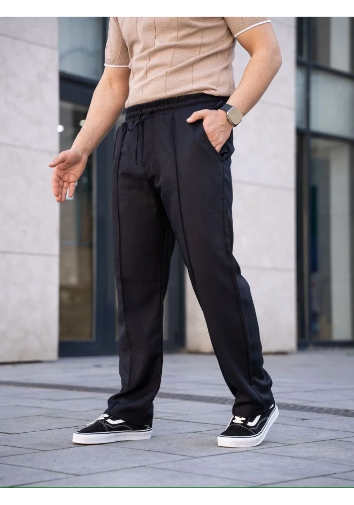 Erkek Keten Cepli Çıma Dikişli jogger Buggy Pantalon Rahat kalıp - Siyah