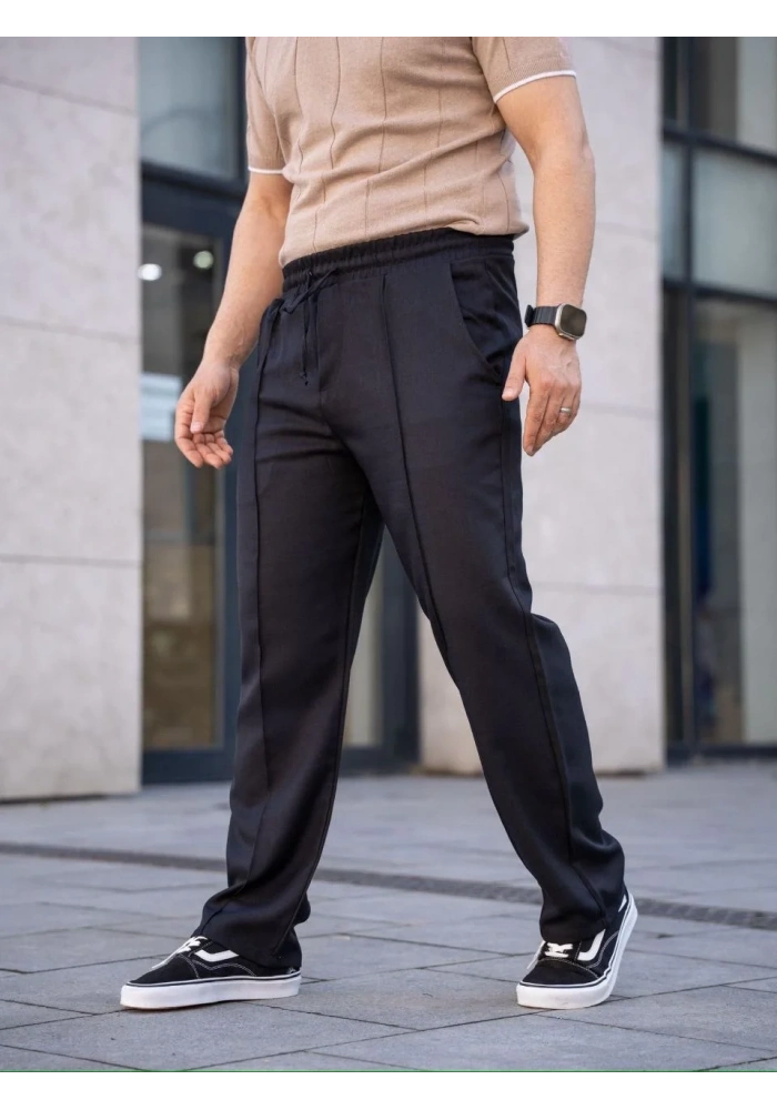 Erkek Keten Cepli Çıma Dikişli jogger Buggy Pantalon Rahat kalıp - Siyah