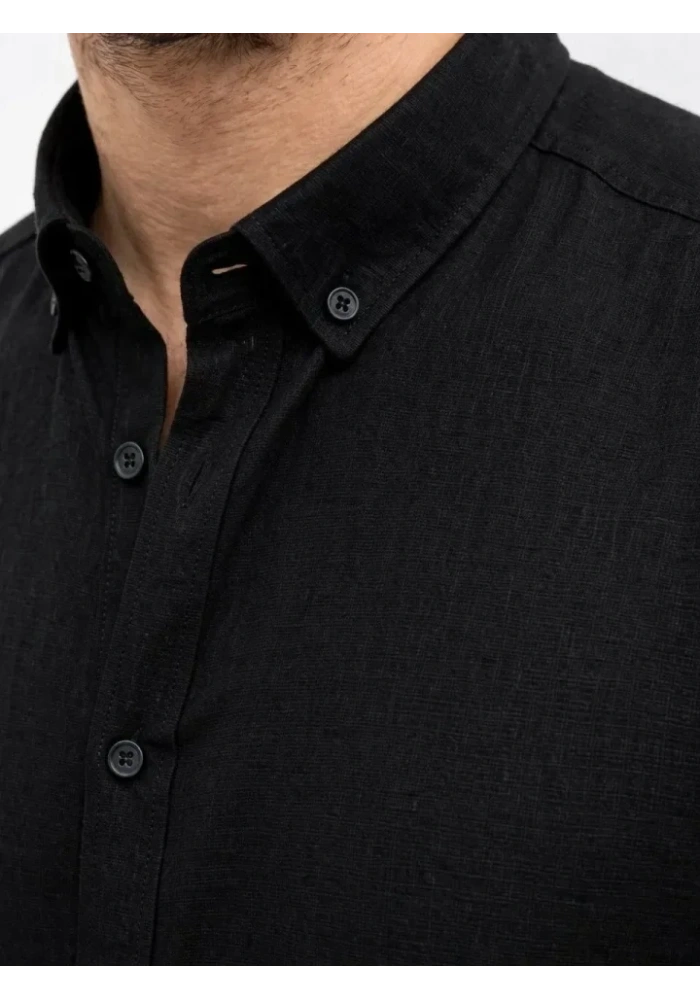 Erkek KETEN Kumaş Oversize Uzun Kollu Rahat Kalıp Gömlek - Siyah