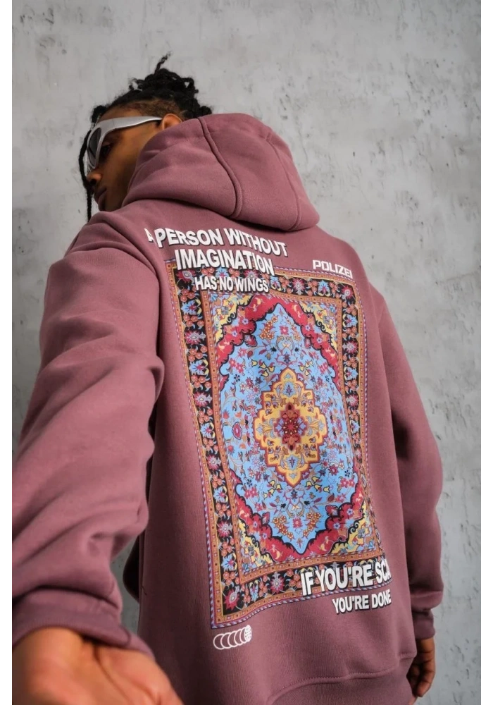 Erkek Kilim Desen Kapüşonlu Sweat - Gül Kurusu