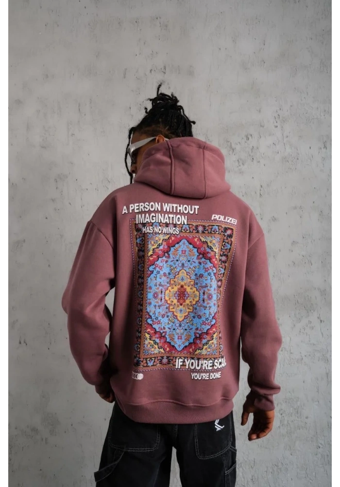 Erkek Kilim Desen Kapüşonlu Sweat - Gül Kurusu