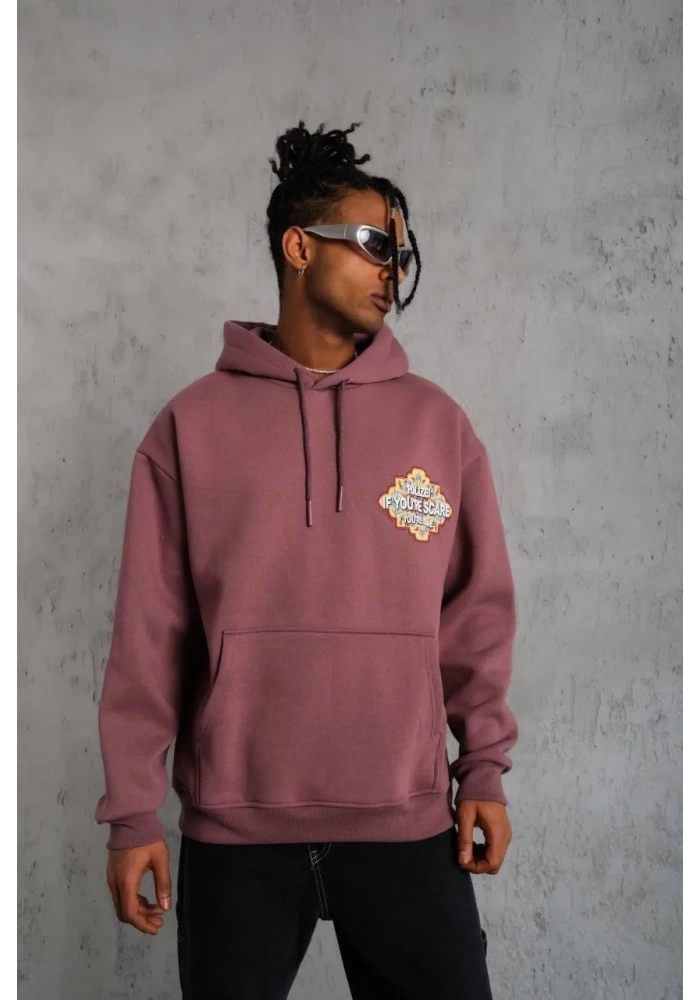 Erkek Kilim Desen Kapüşonlu Sweat - Gül Kurusu