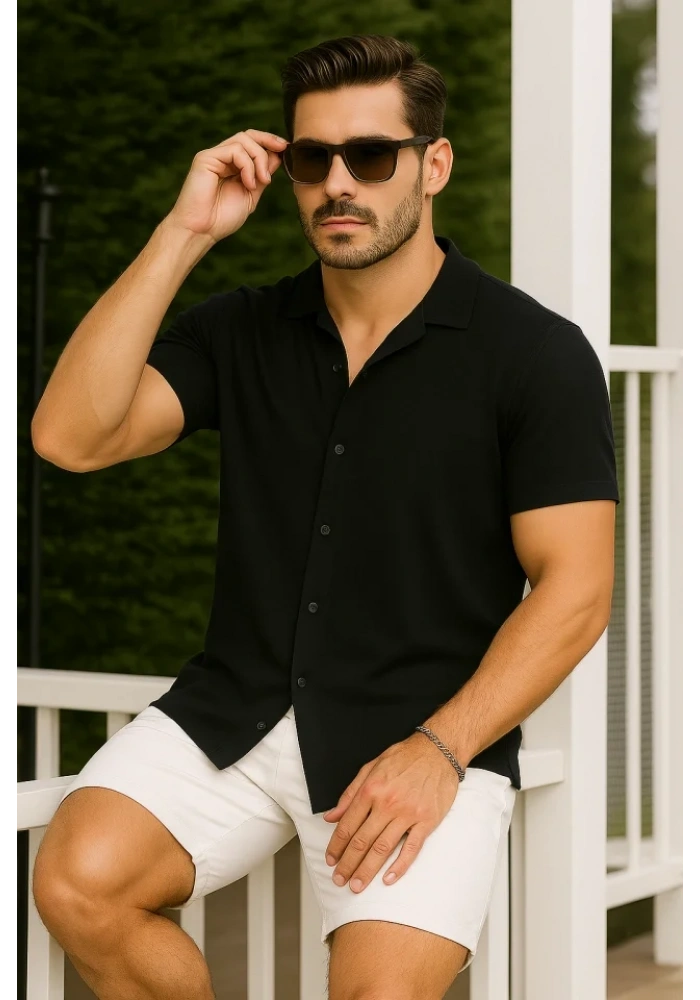 Erkek Kısa Kollu örme Kumaş Pamuklu Gömlek