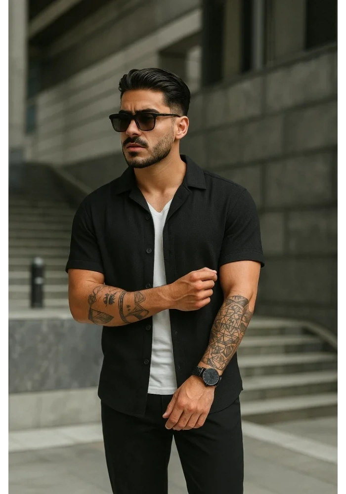 Erkek Kısa Kollu örme Kumaş Pamuklu Gömlek