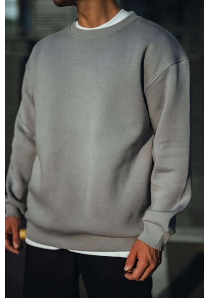 Erkek Bisiklet Yaka 3 İplik pamuklu Basic SweatShirt - Boyalı Gri