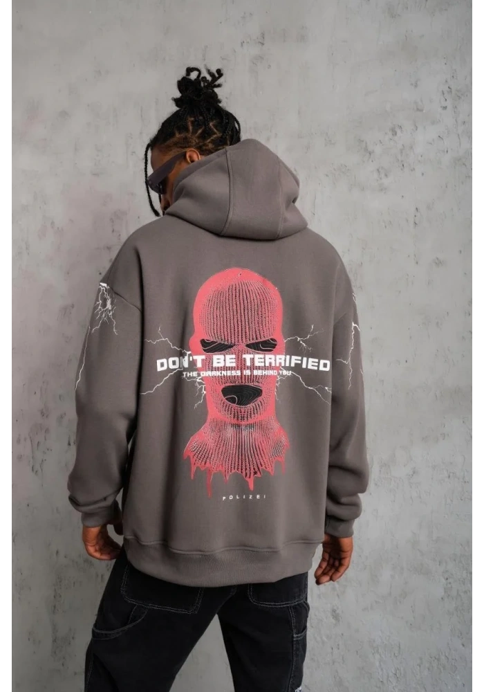 Erkek Maske Baskılı Kapüşonlu Sweat - Gri