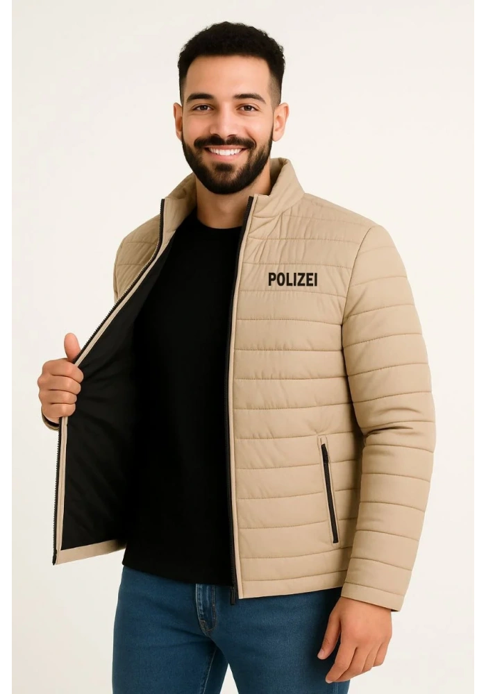 Erkek Mikro Su İtici Kapitone Baskılı Astarlı Fermuarlı Bomber Mont - Bej