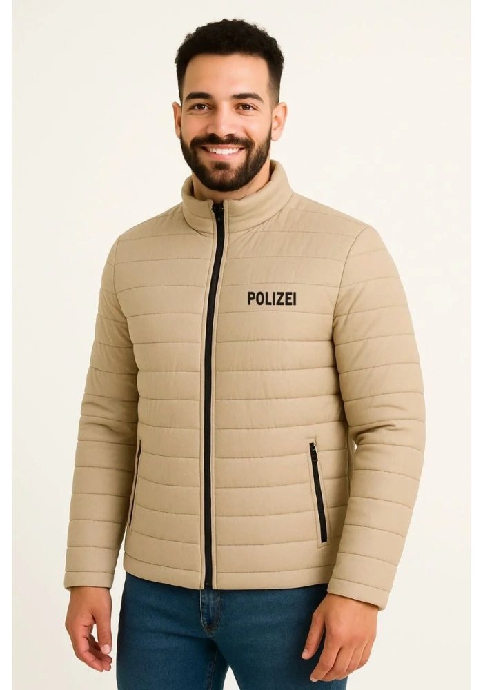 Erkek Mikro Su İtici Kapitone Baskılı Astarlı Fermuarlı Bomber Mont - Bej