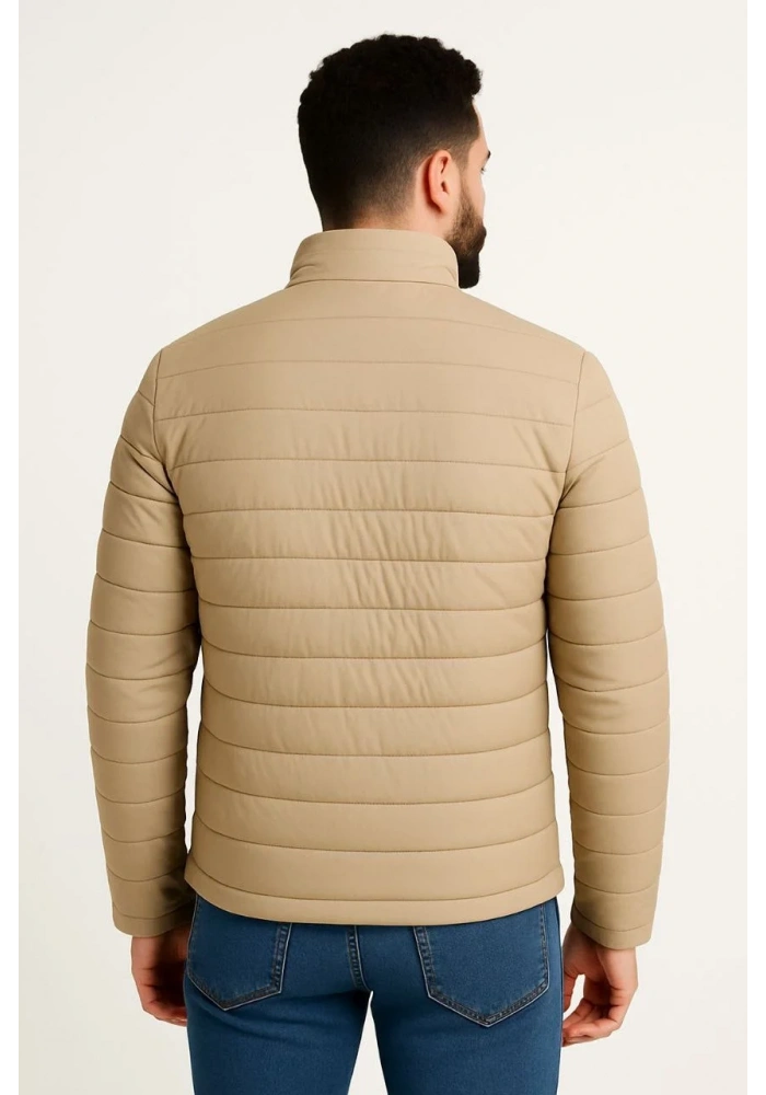 Erkek Mikro Su İtici Kapitone Baskılı Astarlı Fermuarlı Bomber Mont - Bej