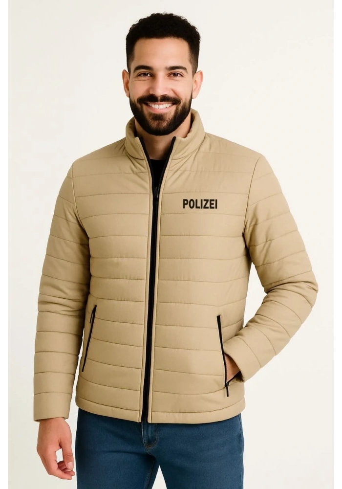 Erkek Mikro Su İtici Kapitone Baskılı Astarlı Fermuarlı Bomber Mont - Bej