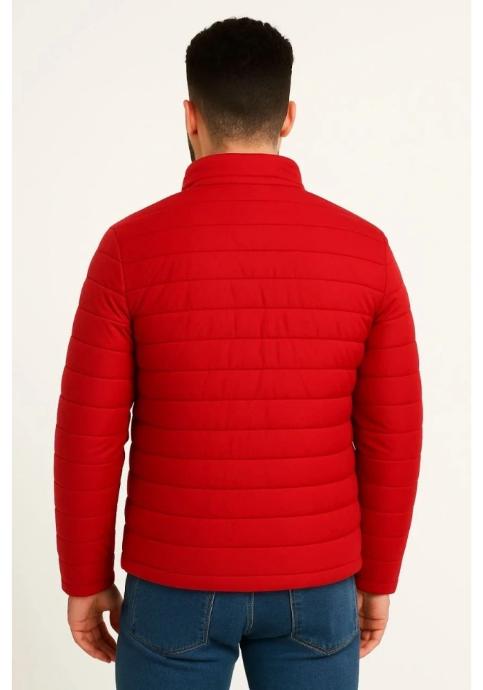 Erkek Mikro Su İtici Kapitone Baskılı Astarlı Fermuarlı Bomber Mont - Kırmızı