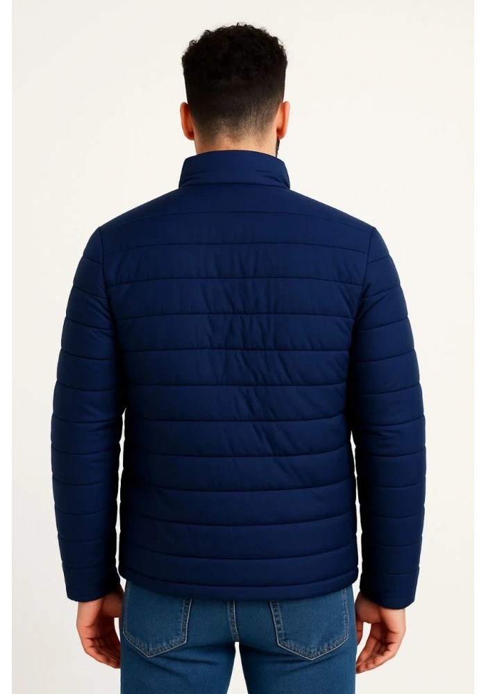 Erkek Mikro Su İtici Kapitone Baskılı Astarlı Fermuarlı Bomber Mont - Lacivert