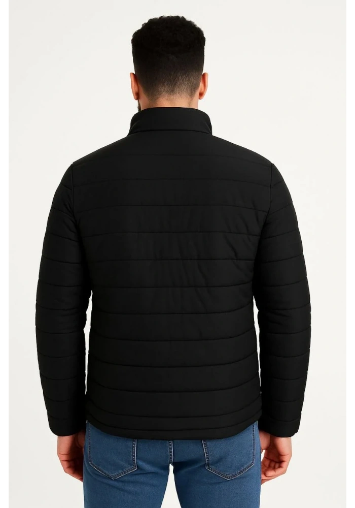 Erkek Mikro Su İtici Kapitone Baskılı Astarlı Fermuarlı Bomber Mont - Siyah