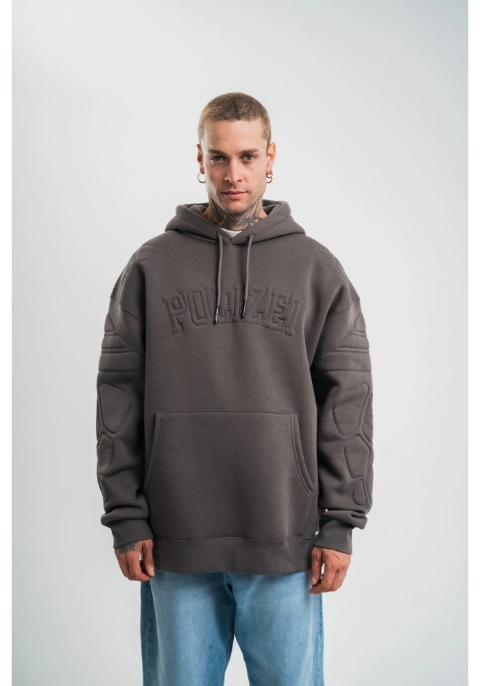 Erkek Nakışlı Kapüşonlu Oversize 3 İplik Pamuklu SweatShirt Hoodie - Füme