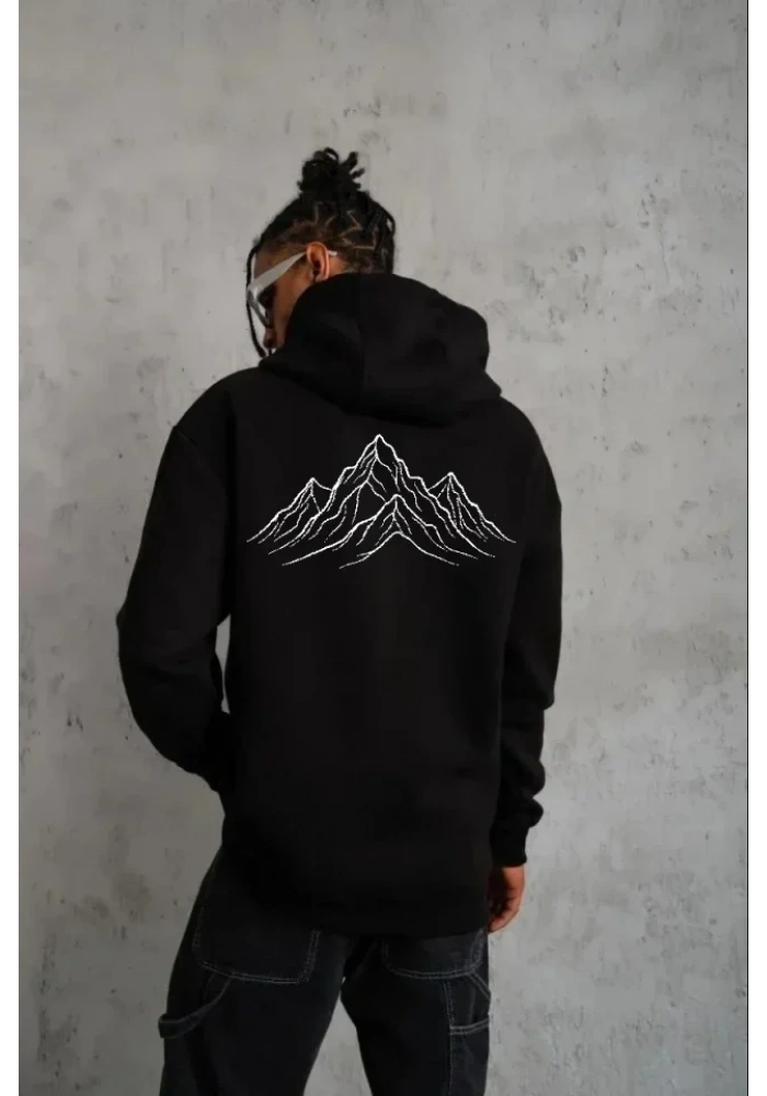 Erkek Nihilist Penguen Özel Tasarım Oversize Kapüşonlu Sweatshirt - Siyah