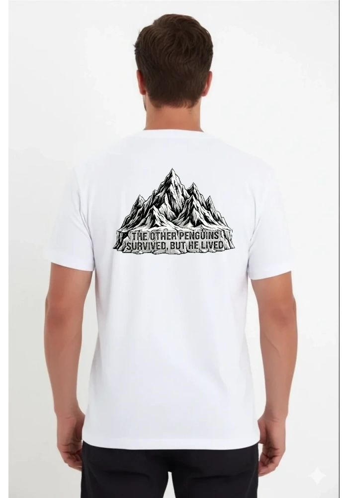 Erkek T-Shirt Nihilist Penguen Baskılı Bisiklet Yaka Kısa kol yazlık Tişört - Beyaz