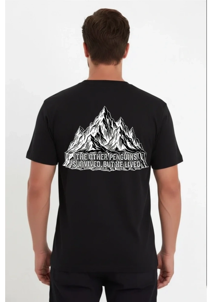 Erkek T-Shirt Nihilist Penguen Baskılı Bisiklet Yaka Kısa kol yazlık Tişört - Siyah