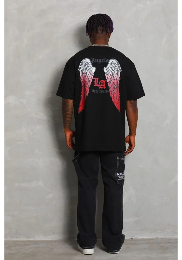 Erkek Baskılı Tişört Kısa Kol Bisiklet Yaka Oversize T-Shirt - Siyah