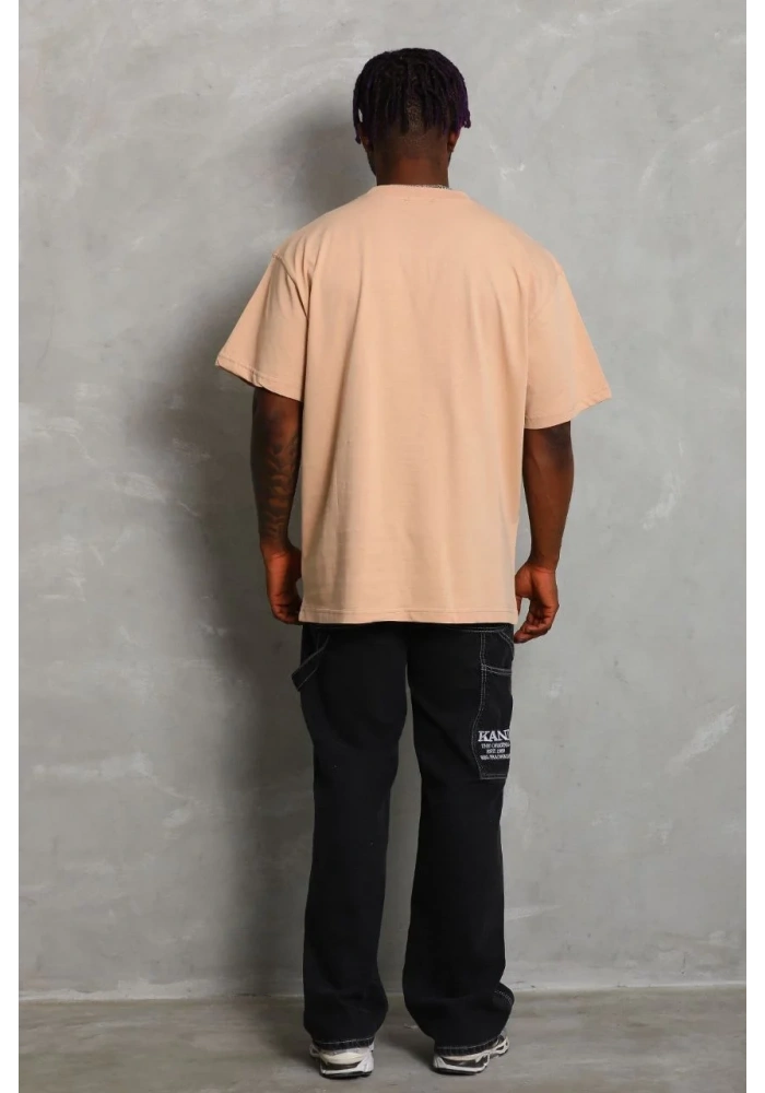 Erkek Düz Yazlık Kısa Kol Tişört Bisiklet Yaka Oversize T-Shirt - Bej