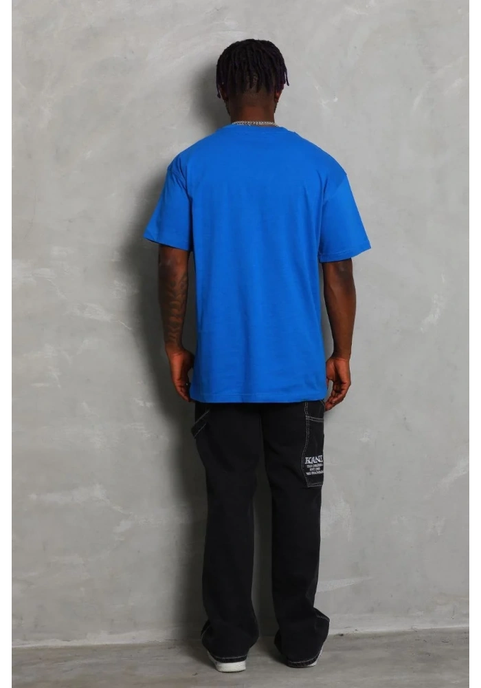 Erkek Düz Yazlık Kısa Kol Tişört Bisiklet Yaka Oversize T-Shirt - Mavi