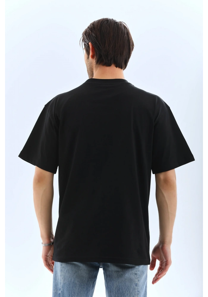 Erkek Düz Yazlık Kısa Kol Tişört Bisiklet Yaka Oversize T-Shirt - Siyah