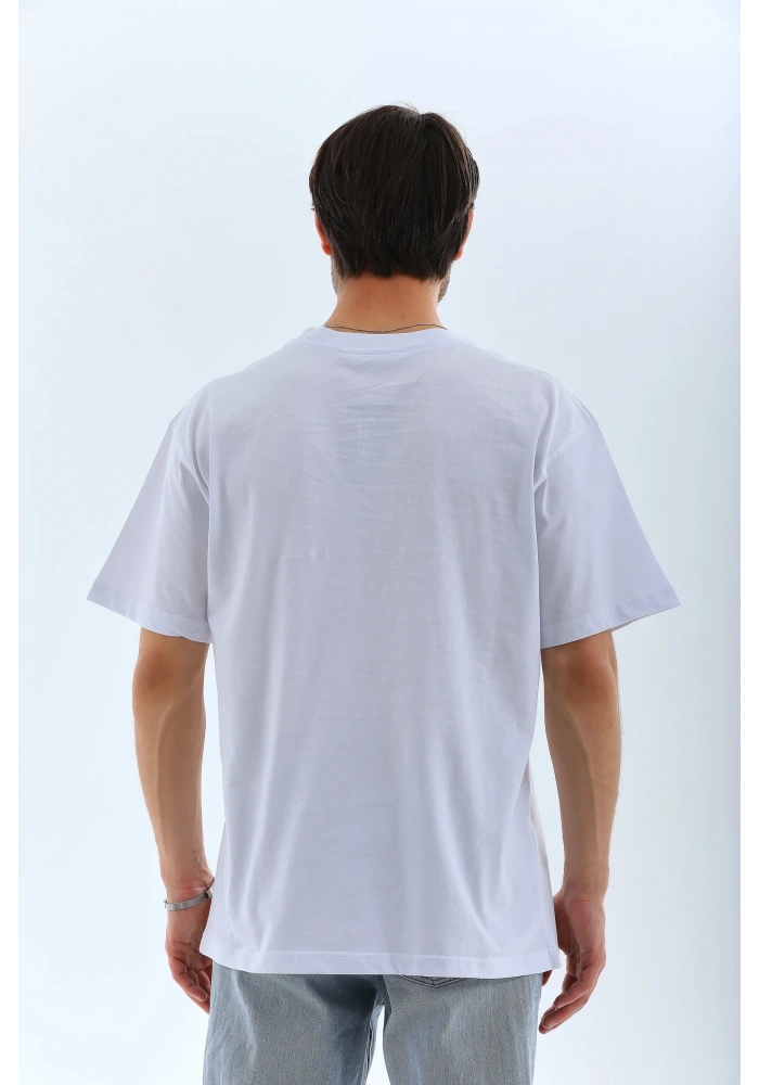 Erkek Düz Yazlık Kısa Kol Tişört Bisiklet Yaka Oversize T-Shirt - Beyaz