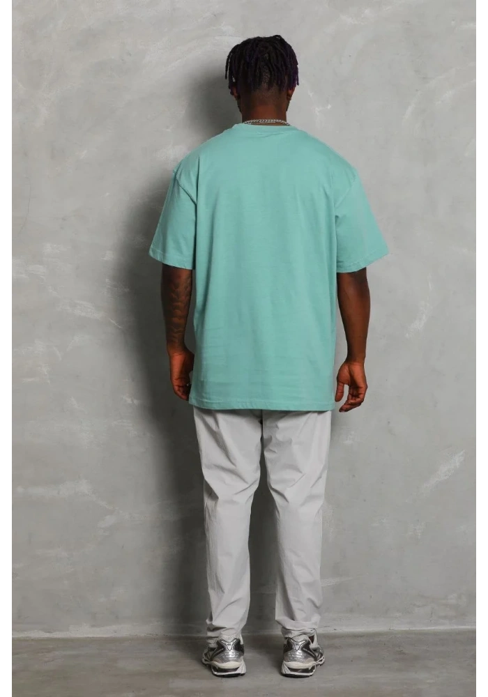 Erkek Düz Yazlık Kısa Kol Tişört Bisiklet Yaka Oversize T-Shirt - Mint Yeşili