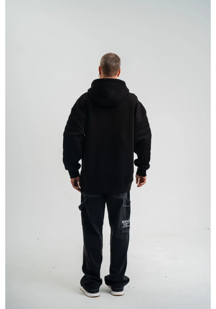 Erkek 3 İplik Pamuklu Oversize Kapüşonlu Nakışlı Hoodie SweatShirt - Siyah