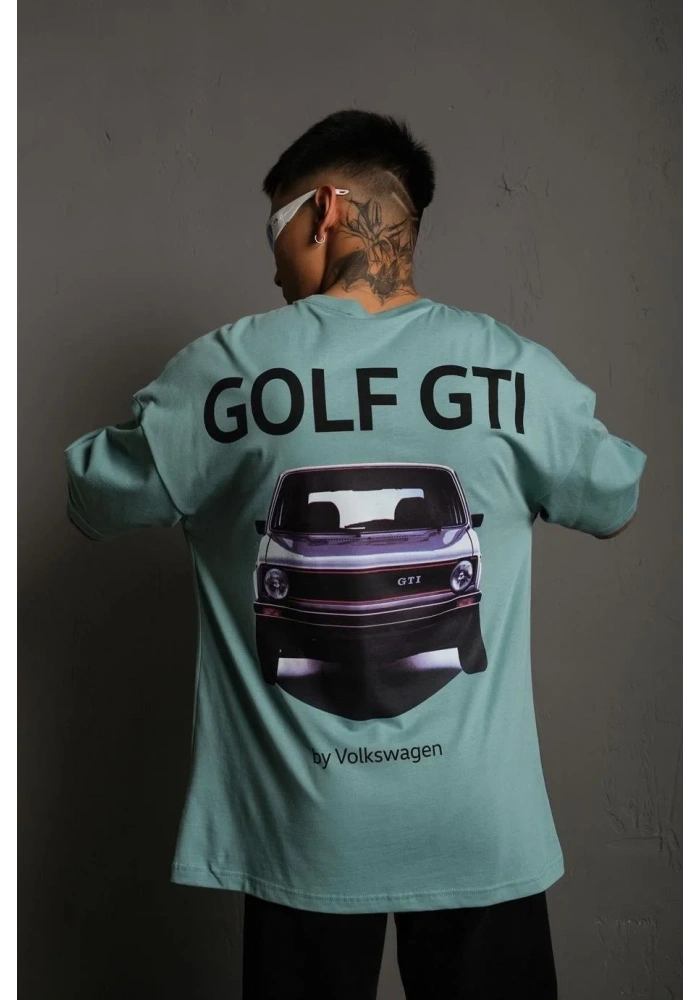 Erkek Oversize Tişört Golf GTI Retro Araba Baskılı T-shirt - Mint Yeşili