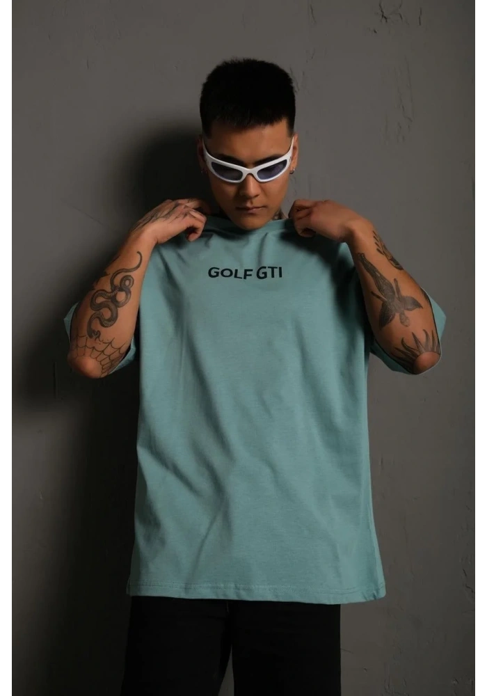 Erkek Oversize Tişört Golf GTI Retro Araba Baskılı T-shirt - Mint Yeşili