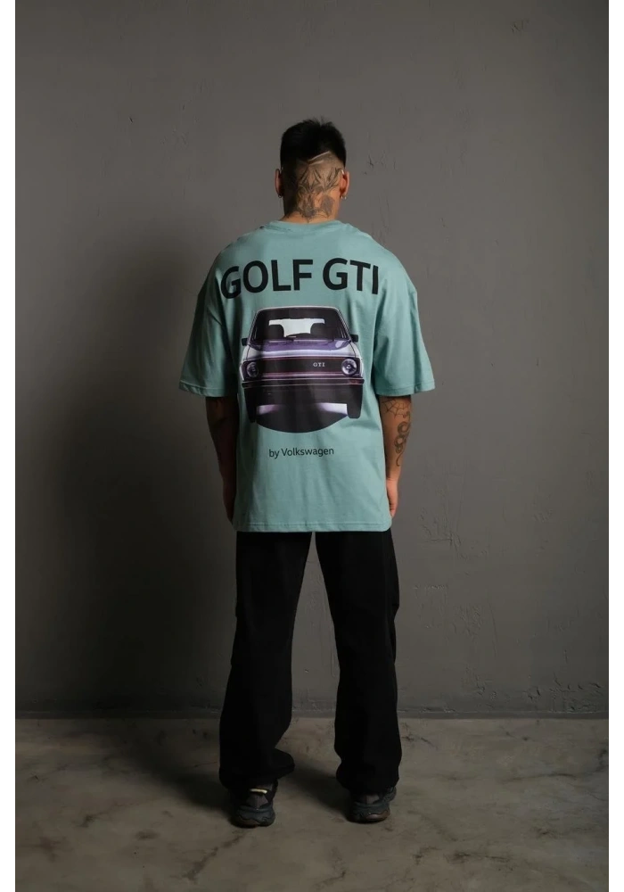 Erkek Oversize Tişört Golf GTI Retro Araba Baskılı T-shirt - Mint Yeşili