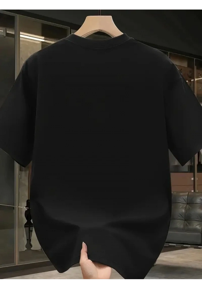 Erkek T-Shirt Pembe Panter Baskılı Kısa Kollu Tişört - Siyah