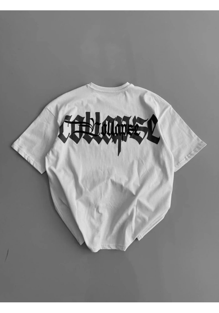 Erkek Ön ve Arka Baskılı T-Shirt Kısa Kol Bisiklet Yaka Regular Fit Tişört - Beyaz