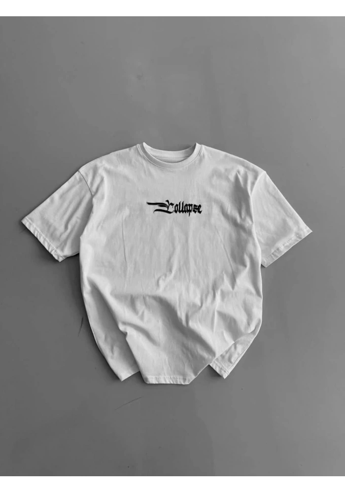 Erkek Ön ve Arka Baskılı T-Shirt Kısa Kol Bisiklet Yaka Regular Fit Tişört - Beyaz