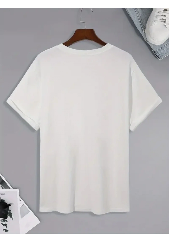 Erkek Kısa Kol Yazlık Tişört Bisiklet Yaka Palmiye Baskılı T-Shirt - Beyaz