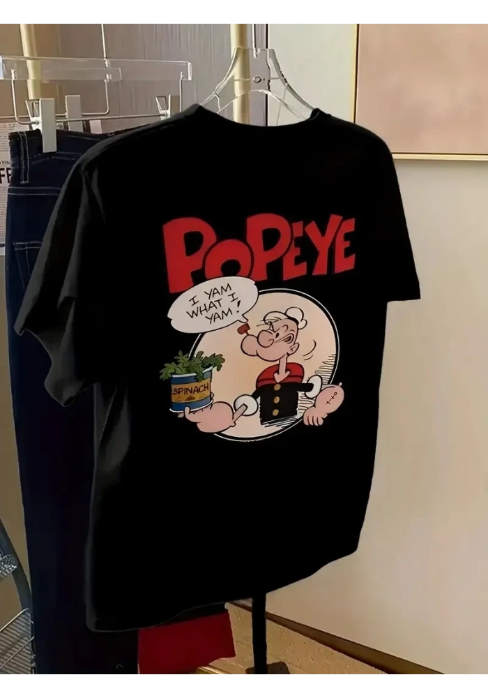 Kadın Ön ve Arka Baskılı T-Shirt Kısa Kol Bisiklet Yaka Regular Fit Tişört - Siyah